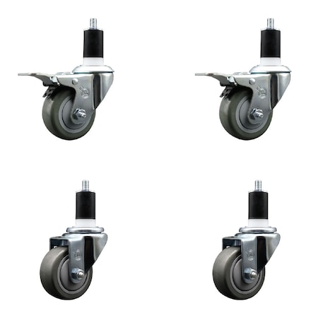Service Caster 3'' Gray Poly Swivel 1-1/2'' Expanding Stem Caster Set 2 Total Lock Brakes, 4PK SCC-EXTTL20S314-PPUB-2-S-2-112